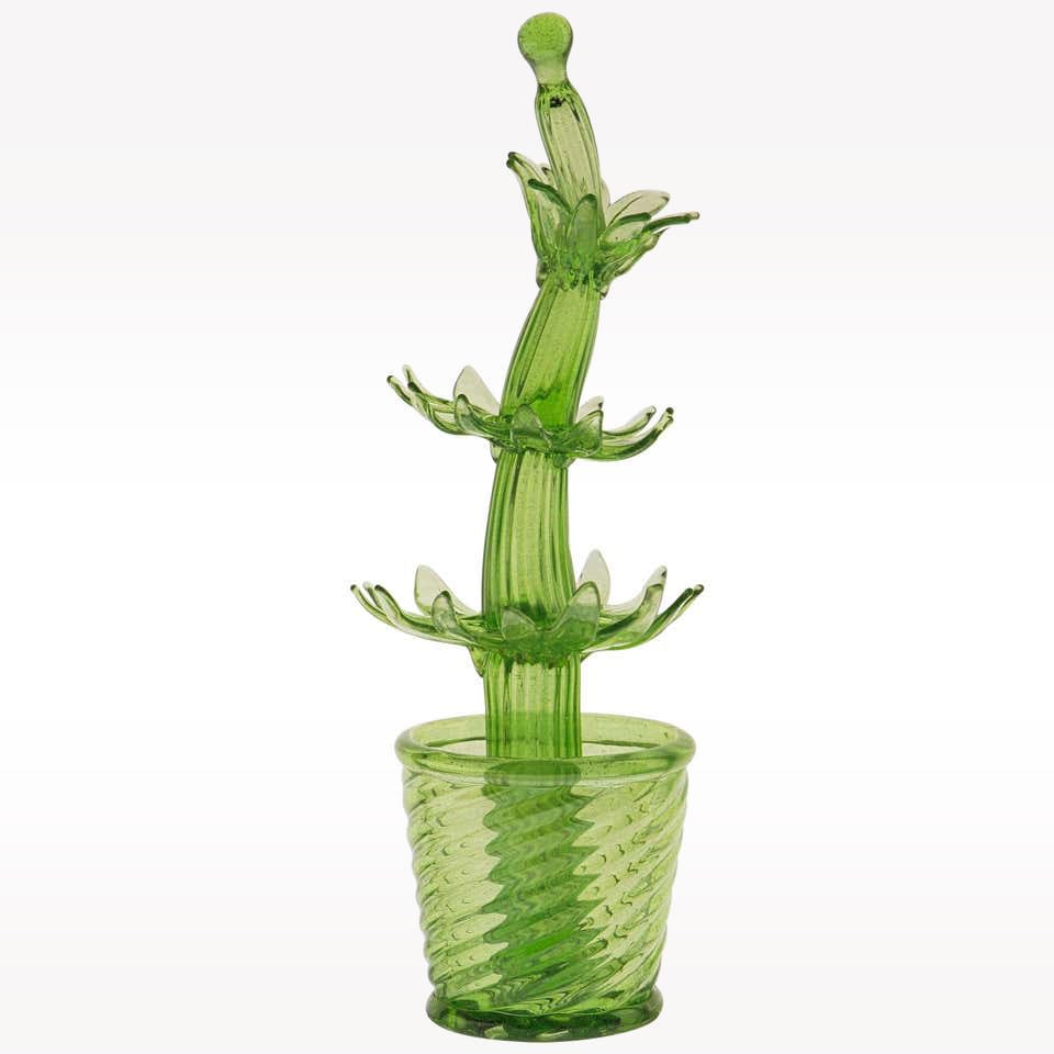 Succulent Cactus, Green Murano Puligoso Glass in the Style of ...