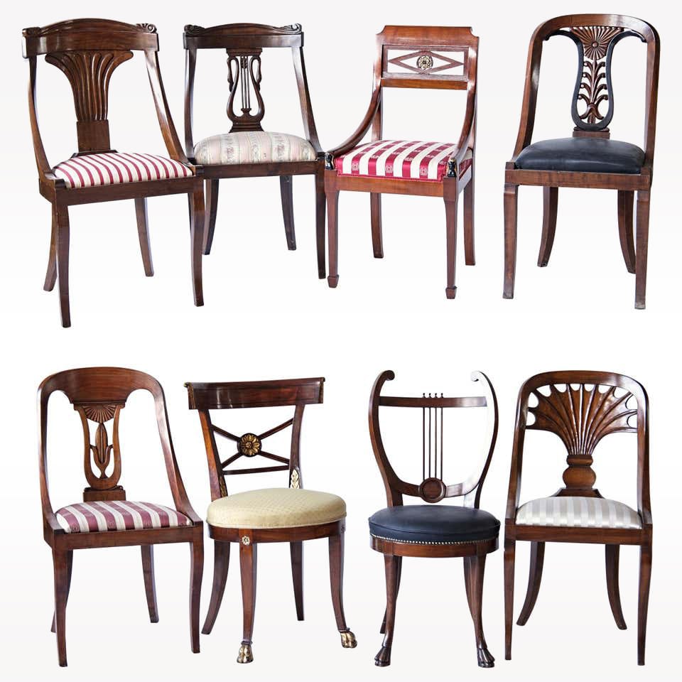 Empire Biedermeier Unique Eclectic Set, Empire Dining Chairs